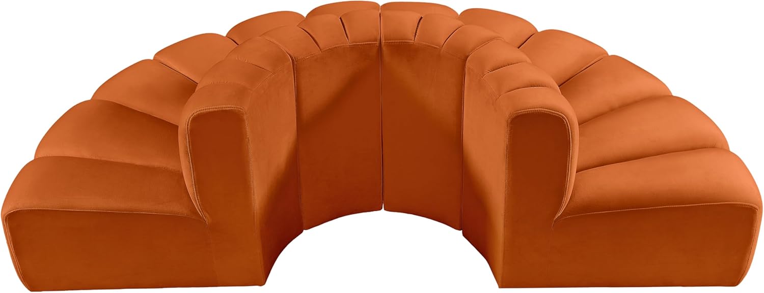 Meridian Furniture Arc Collection Modern | Contemporary Sofa with Soft Velvet, Deep Channel Tufting, Modular Design, 90 W x 45 D x 30 H, Cognac