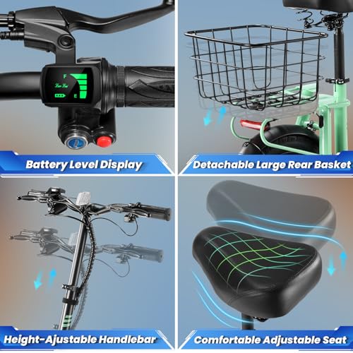 Caroma Peak 800W/1200W Electric Scooter Adults, 30 Miles Max Range, Foldable Electric Scooter with Seat, Front Suspension, Detachable Large Basket,Commuter E-Scooter for Adult and Teens