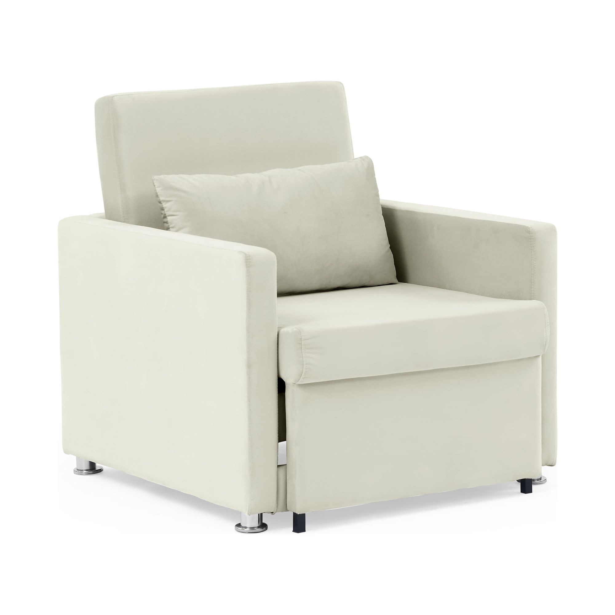 Sofa Bed Chair 2-in-1 Convertible Chair Bed, Lounger Sleeper Chair for Small Space with One Pillow, Beige Velvet