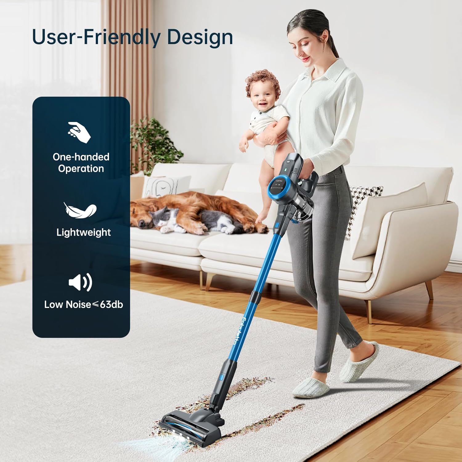 FABULETTA Cordless Stick Vacuum Cleaner with LED Display, Brushless Motor, Max 50 Mins Runtime Detachable Battery, 6 in 1 Lightweight Stick Vacuum for Home Hard Floor and Pet Hair