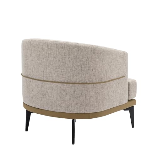 Modern 2 Tone Accent Barrel Chair with Linen and PU, Thick Cushion, Metal Legs, Upholstered Arm Chair for Living Room Reading Room Bedroom (Mustard Green)