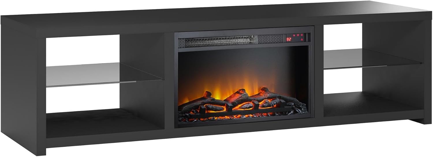 Ameriwood Home Harrison TV Stand with Fireplace for TVs up to 70", Black