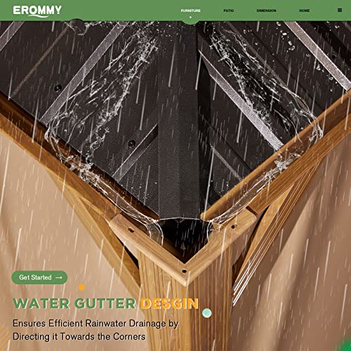 EROMMY 14'x20' Hardtop Gazebo Double Roof Galvanized Steel Canopy Outdoor Aluminum Frame Permanent Metal Pavilion with Netting and Curtains for Patio Backyard Deck and Lawns