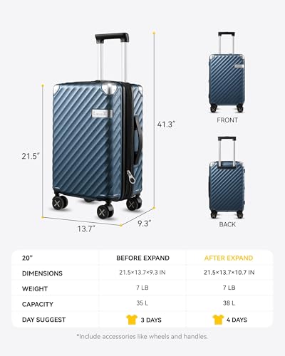 LUGGEX 3 Piece Luggage Sets with Spinner Wheels - 100% Polycarbonate Expandable Hard Suitcases with Wheels - Travel Luggage TSA Approve (Black, 20/24/28)