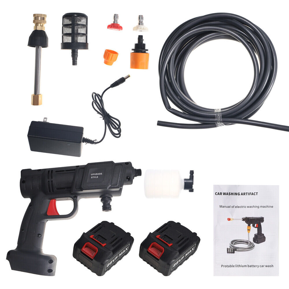 Electric Cordless High Pressure Washer Portable Power Cleaner Kit With 2 Nozzle