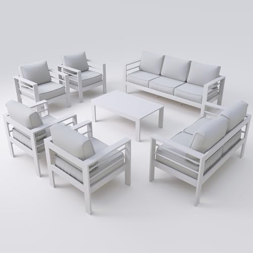 UDPATIO 8 Piece Aluminum Patio Furniture Set, Oversized Modern Outdoor Furniture Set with Olefin Fabric Cushion for Patio Deck Backyard, Dark Grey(with Waterproof Covers)