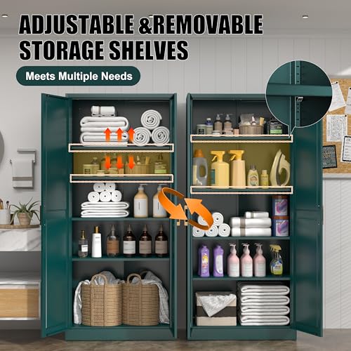 71" Tall Metal Storage Cabinet, Kitchen Pantry Storage Cabinets with Doors and 4 Shelves, White Pantry Cabinet, Utility Kitchen Cupboard, Large Steel Cabinets for Dining Room, Office, Living Room