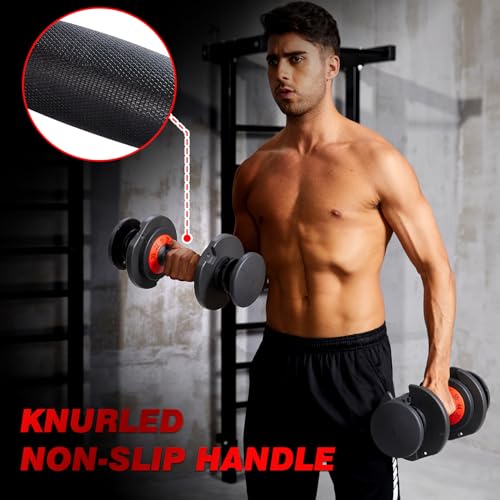 25/55 Lbs Pair Adjustable Black Grip Handle Dumbbell Set, Fast Adjust Dumbbell Weight for Exercises Pair Dumbbells for Men and Women in Home Gym Workout Equipment, Dumbbell with Tray Suitable for Full Body