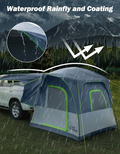 JOYTUTUS Dual-Use SUV Tent, SUV Camping Tent with Rainfly, Movie Screen and Four Steel Frame Poles, SUV Tailgate Tent with Awning Shade, Car Roof Canopy for SUV CUV Van