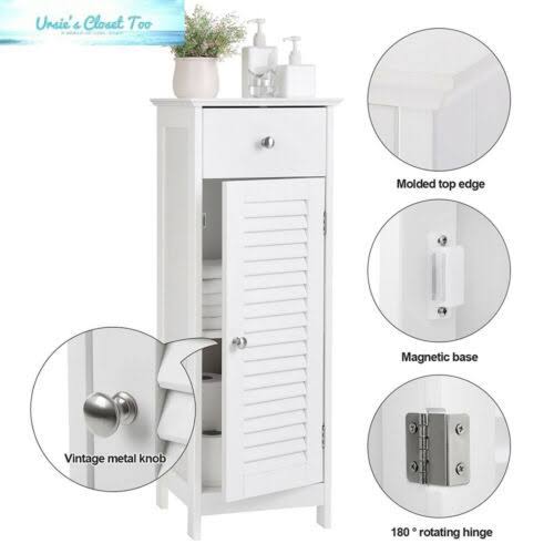 VASAGLE Bathroom Floor Cabinet Storage Organizer Set with Drawer and Single Shutter Door Wooden White