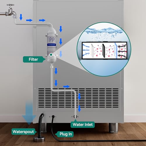 YITAHOME Commercial Ice Maker Machine Stainless Steel Ice Scoop, Blue Light, Freestanding Ice Machine for Home, Restaurants, Bars