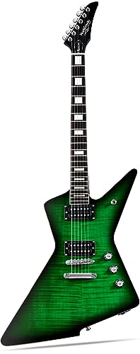WestCreek Revenge Solid Body Electric Guitar, Heavy Metal Guitar, Right Handed, Heavy Metal Pickups, Rounded End Jumbo Frets, Bone nut, Rosewood Fretboard, Mahogany Body (Blue Yellow Gradient)