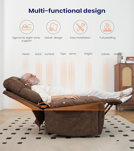 Power Lift Recliner Chair for Elderly,Upgraded Lift Chair,Recliners on Clearance with Massage,Designed for Adults with 2 Cup Holders Side Pockets and a Cool Mat,Ideal for Living Spaces-Grey