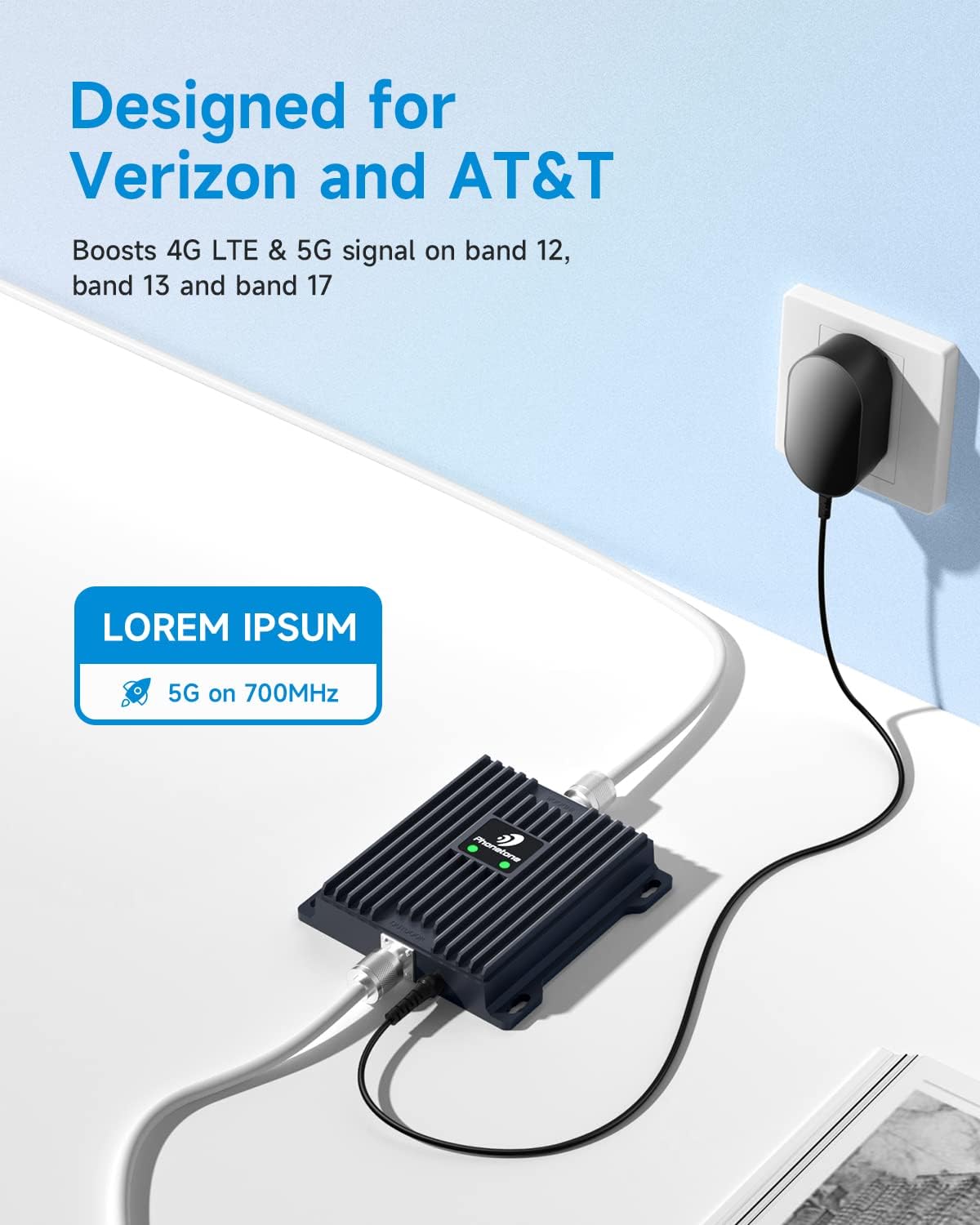 Cell Phone Signal Booster for Verizon and AT&T | Up to 4,500 Sq Ft | Boost 4G LTE 5G Signal on Band 12/13/17 | 65dB Dual Band Cellular Repeater with High Gain Antennas | FCC Approved