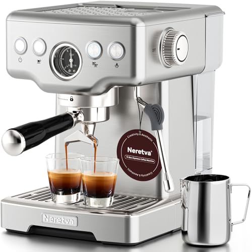Neretva 15 Bar Espresso Machine with Milk Frother Steam Wand for Cappuccino, Latte, Macchiato, 1450W Professional Coffee Machine 1.8L Removable Water Tank For Home Barista