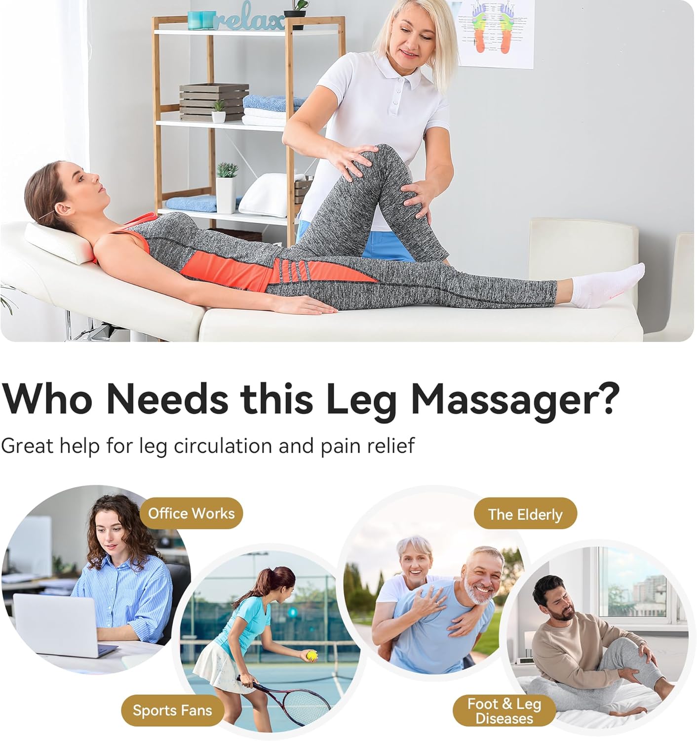 FIT KING Full Leg Massager with Heat, Air Compression Massager for Foot Calf & Thigh Muscle Relaxation and Recovery, Helpful for Pain Relief,Swelling, Edema and RLS, FSA-HSA Approved
