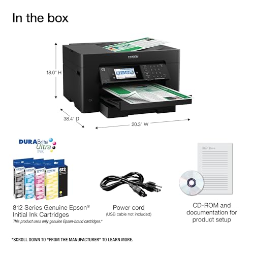 Epson Workforce Pro WF-7820 Wireless All-in-One Wide-Format Printer with Auto 2-Sided Print 13" x 19", Copy, Scan & Fax, 50-Page ADF, 250-sheet Paper Capacity, Works with Alexa, Large Black