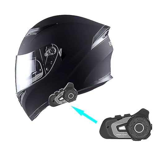 1Storm Motorcycle Full Face Dual Visor Helmet Bundle with Spoiler and Motorcycle Bluetooth Headset: HJK316 Matt Black