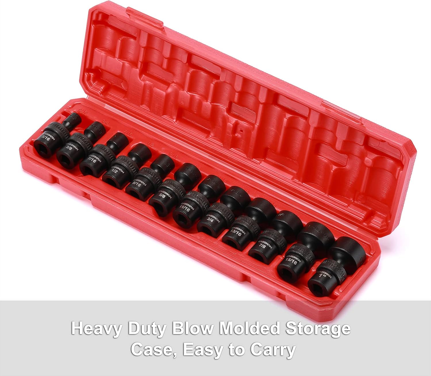 CASOMAN 15 PCS 3/8" Drive Shallow Universal Impact Socket Set, 6 Point, Metric,8-22mm