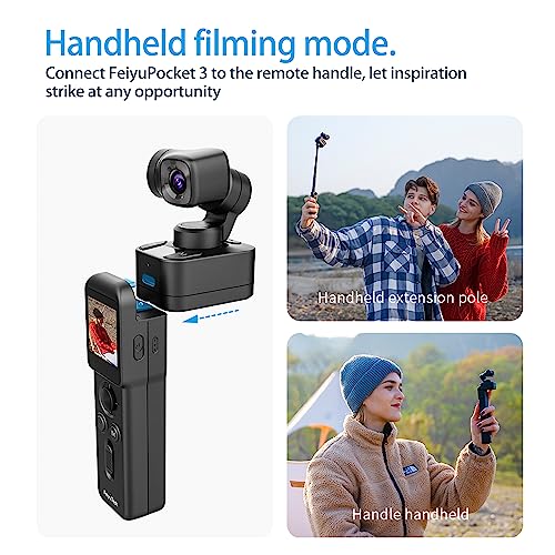 Feiyu Pocket 3 Kit: Remote Handle&Camera – Camera with 3-Axis Gimbal, Cordless Detachable Designed, Magnetic Mount, for Travel, Car Vlog, Pet & YouTube Videos, FeiyuVCAM3S