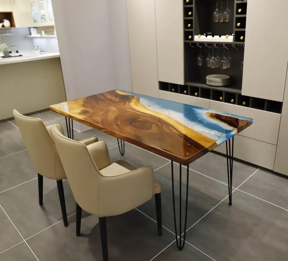 TUZECH River Table Epoxy Dining Table Resin Coffee Table Ocean Table Living Room Table Epoxy Table Top Home Décor Patio Table Conference Table Bar Counter (without Stand, 60 x 36 Inches)