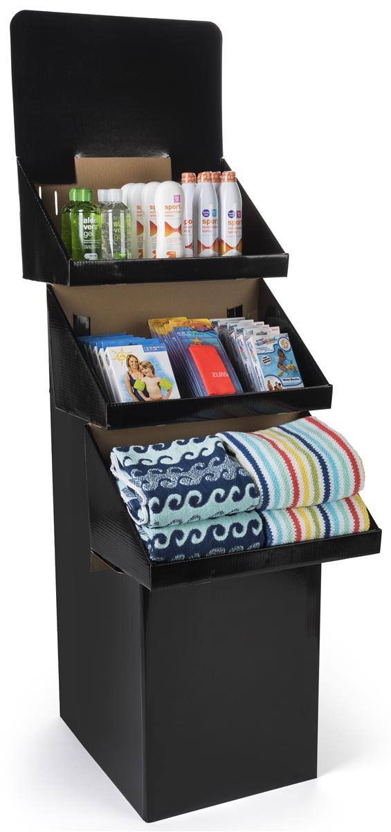 Black Cardboard Display w/ 3 Tiers u0026 Removeable Header