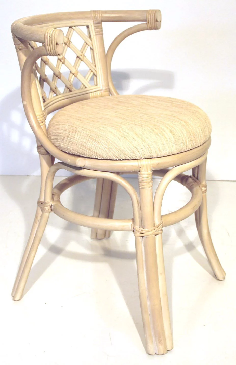 SK New Interiors Dining Furniture Borneo Set of 2 Natural Rattan Chairs w/Cream Cushion and Oval Table w/Glass, White Wash