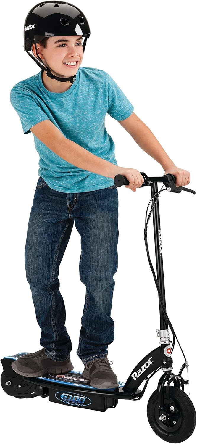 Razor Pocket Mod Petite - 12V Miniature Euro-Style Electric Scooter for Ages 7+, 100-watt Motor, Up to 40 min Ride Time & E100 Electric Scooter for Kids Ages 8+ - 8" Pneumatic Front Tire