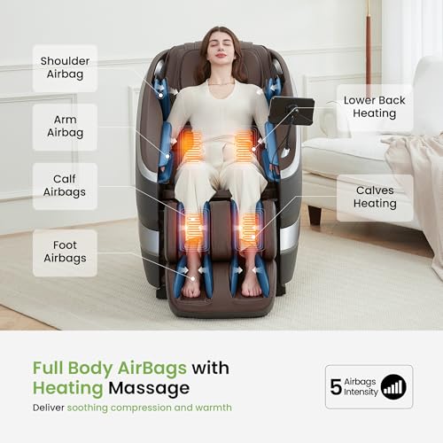 Real Relax Massage Chair Full Body of Dual-core S Track, 12 Auto Modes, Back and Calves Heating, Zero Gravity Massage Recliner Chair, FS01 Brown