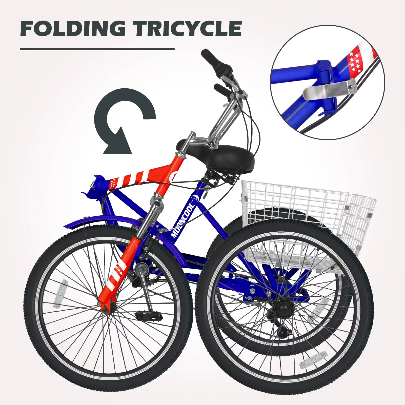 Docred Folding Tricycle for Adults, 24 Inch 7-Speed Trike, 3 Wheels Foldable Bicycle for Adults