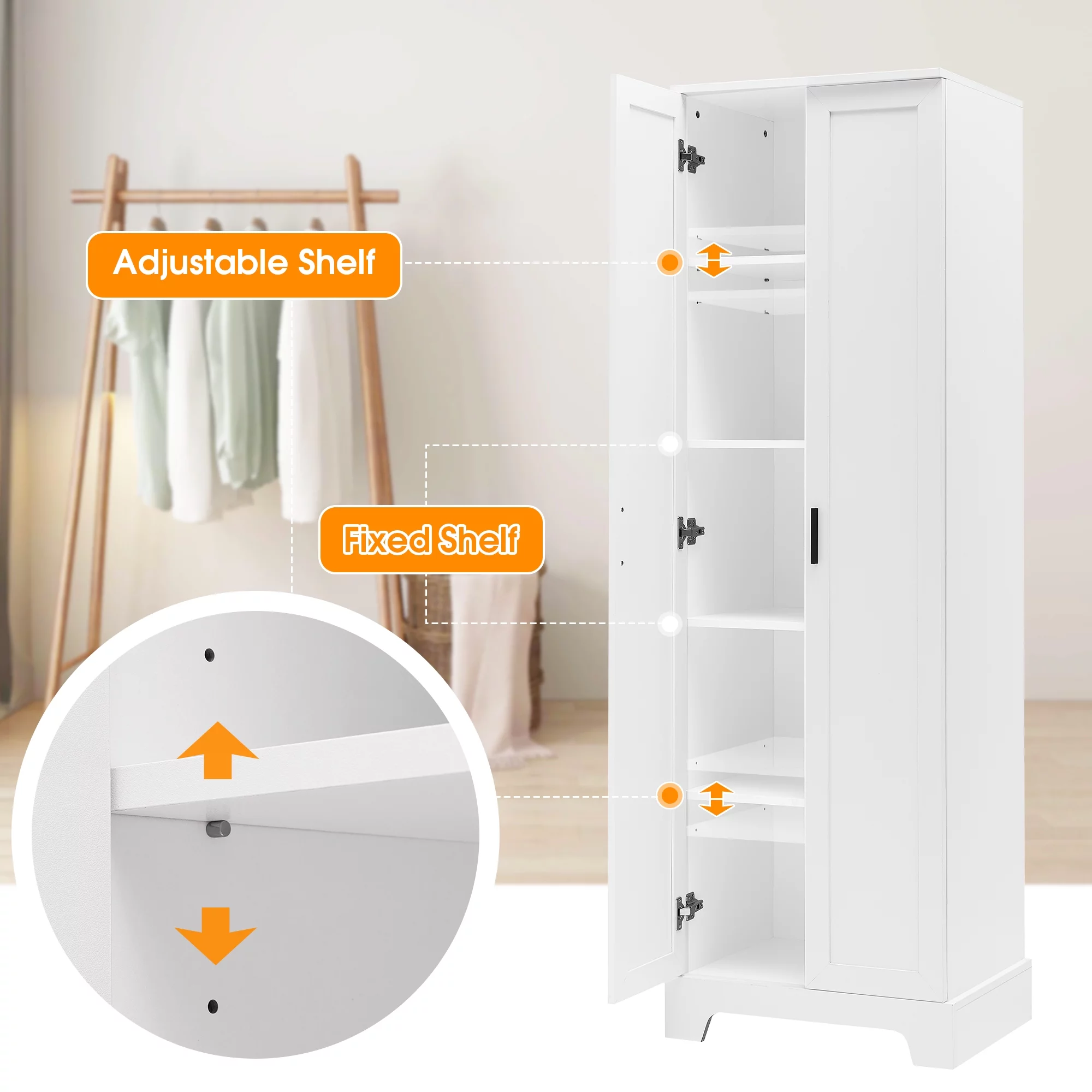 Bellemave Wooden Storage Cabinet with Adjustable Shelves Freestanding Tall Storage Cabinet for Bathroom, Kitchen, Living Room Water Proof Floor Cabinet for Home Office, White