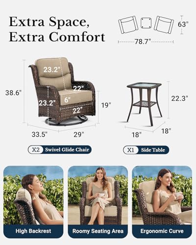 Luxury Patio Furniture Set with 6-inch Thick Cushion, Outdoor Couch and High Back Swivel Rocker Patio Chairs, 7PCS Wicker Conversation Set for Deck, Yard, and Poolside in Blue (V2)