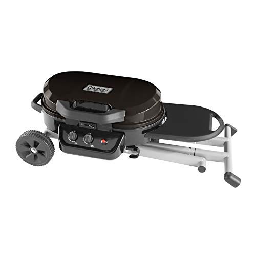 Coleman RoadTrip 225 Portable Stand-Up Propane Grill, Gas Grill with Push-Button Starter, Folding Legs & Wheels, Side Table, & 11,000 BTUs of Power for Camping, Tailgating, Grilling & More
