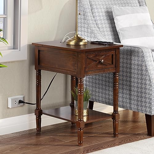 Convenience Concepts Country Oxford End Table with Charging Station, Espresso