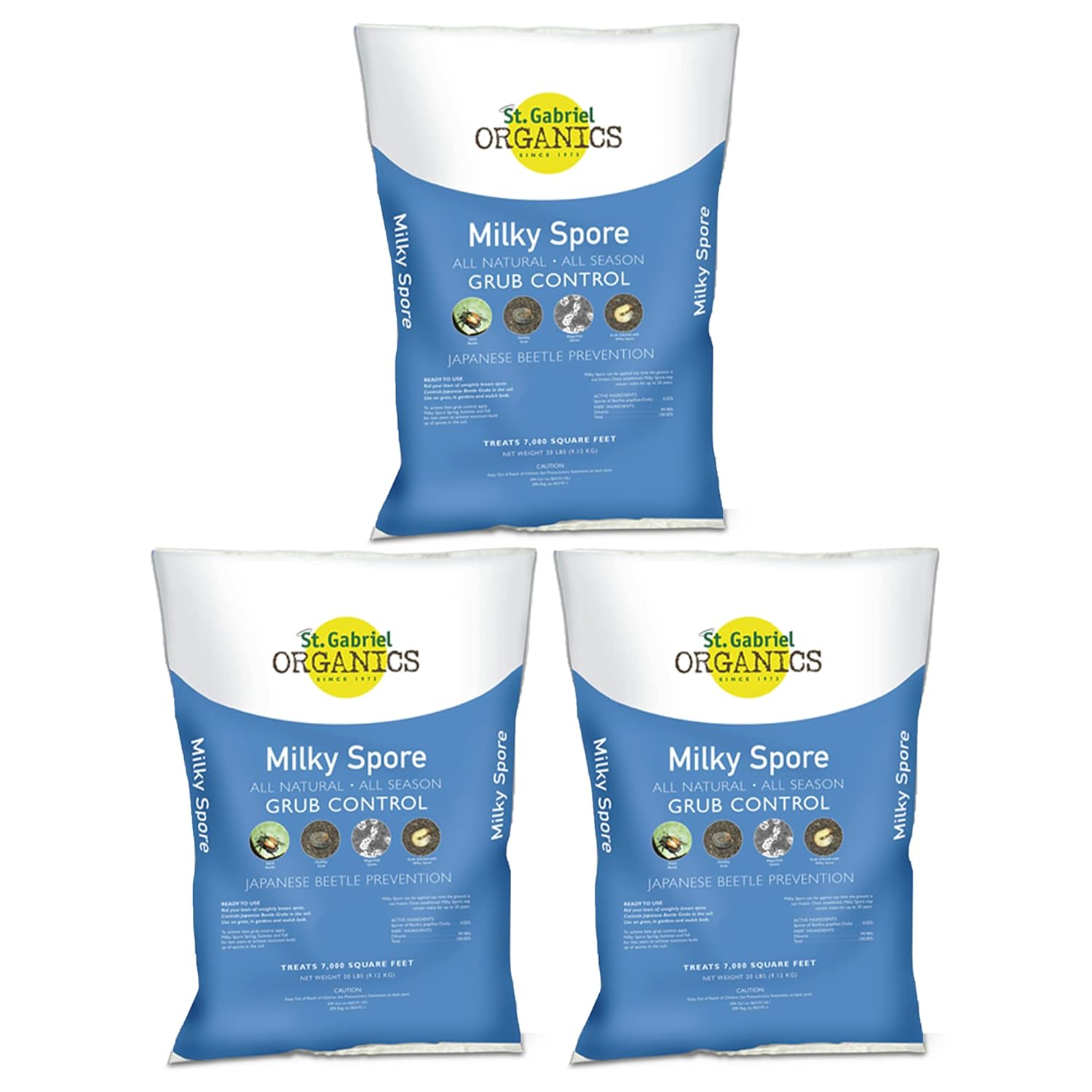 St. Gabriel Organics Milky Spore Granular Natural Bacteria Japanese Beetle Grub Killer Lawn and Garden Care Control, 20 Pound Pack (3 Pack)