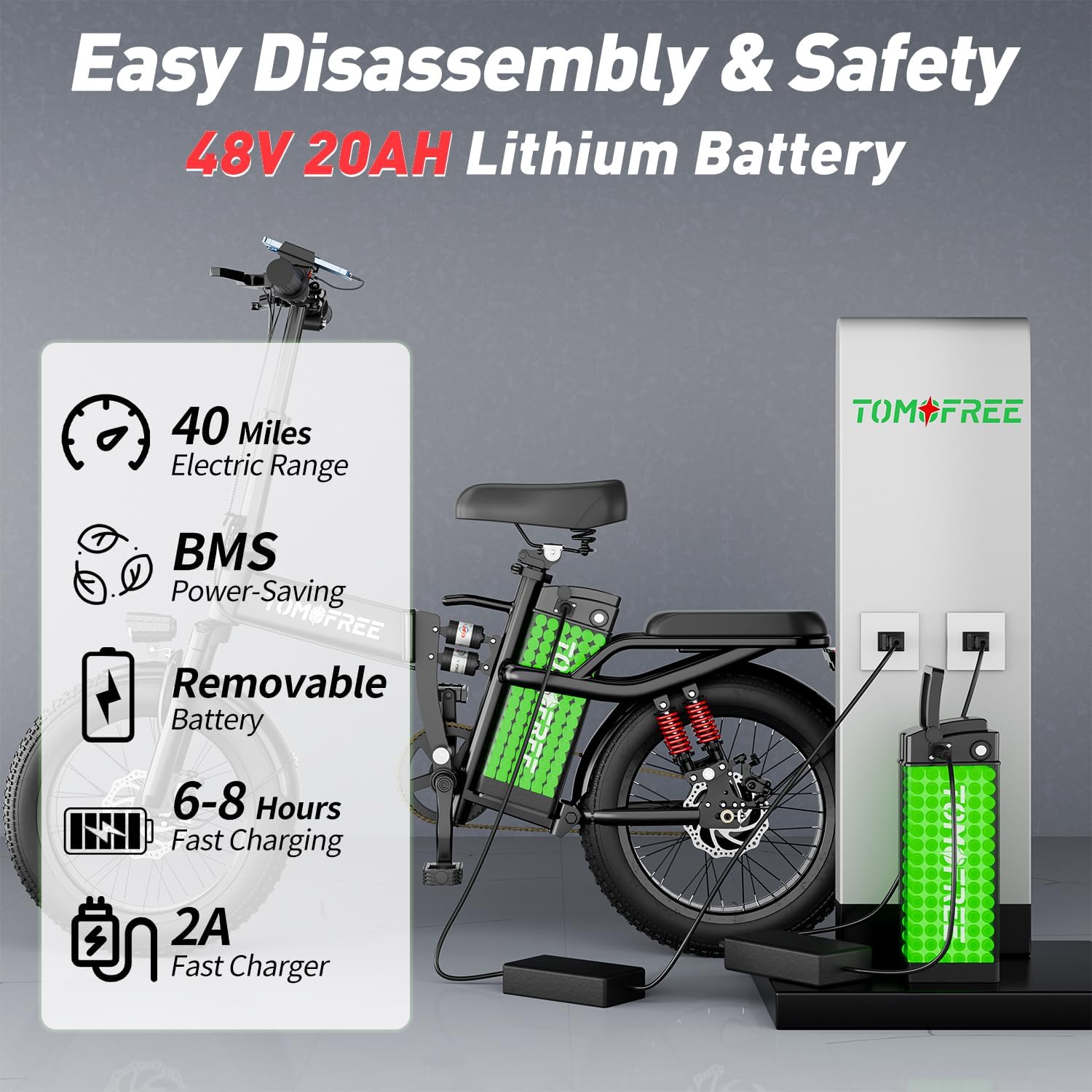 T1 Electric Bike for Adults, 1200W Power Motor 40 Miles 30MPH Top Speed Folding Ebike, 48V 20AH Removable Battery, 16" Tire City Commuter Electric Bicycles, Step-Thru Design