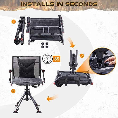 TR 360 Degree Swivel Hunting Chair,400 lbs Capacity Silent Hunting Blind Chair,4 Legs Height Adjustable,Comfortable Padded Seat,Portable Ground Hunting Chair for Deer Dove Hunting