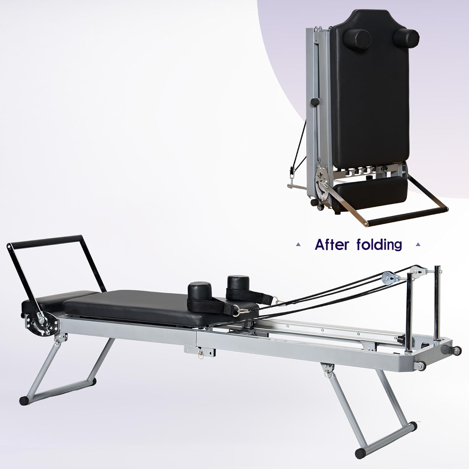 DlandHome Pilates Reformer Machine, Foldable Pilates Machine Equipment for Home, Foldable Reformer Pilates for Beginner, Up to 330lbs, Black