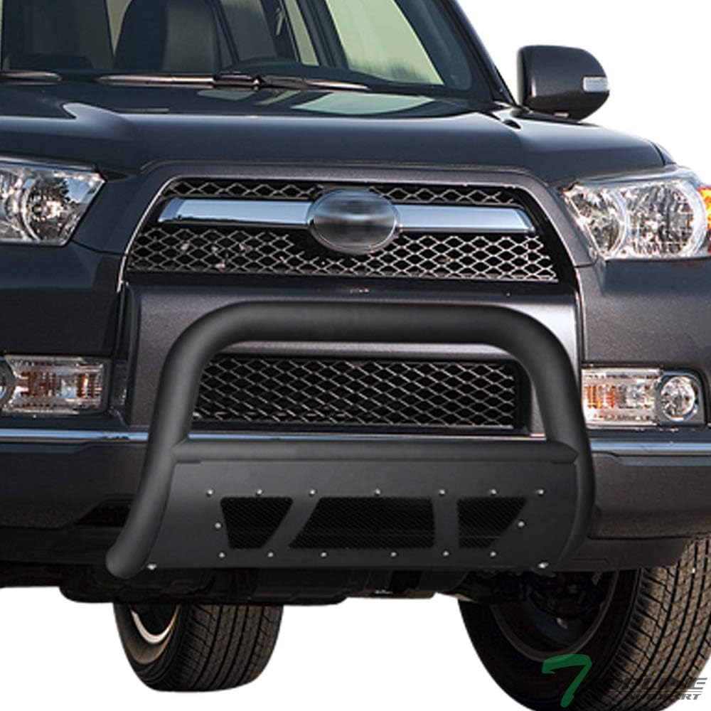 Matte Black Studded Mesh Bull Bar Brush Push Front Bumper Grill Grille Guard With Skid Plate Compatible With 10-23 Toyota 4Runner