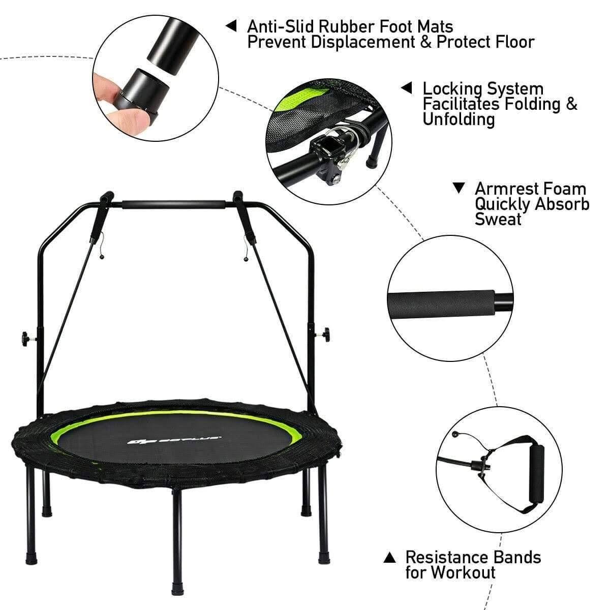 Costway Foldable Fitness Rebounder - Trampoline with Resistance Bands