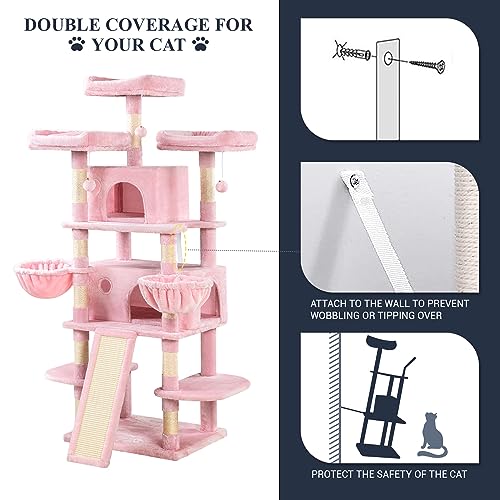 Allewie 68 Inches Cat Tree/House and Towers for Big Feline/Scratching Post/Multi-Level Large Kitty Climbing Tree with Condo/Smokey Grey
