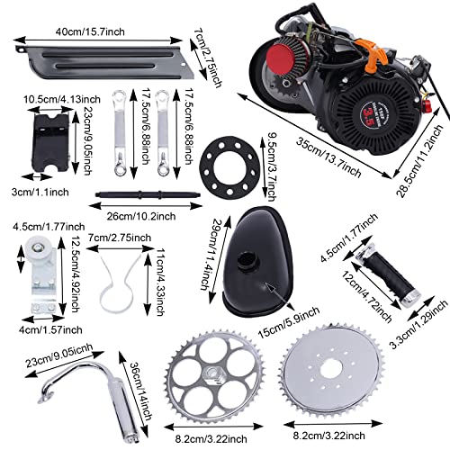 100cc Bicycle Engine Kit, 2 Stroke Bike Motor Kit Petrol Gas Motor Conversion Kit Air-Cooling Motorized Bicycle Kit Super Fuel-efficient Modified Full Set / 4 Stroke