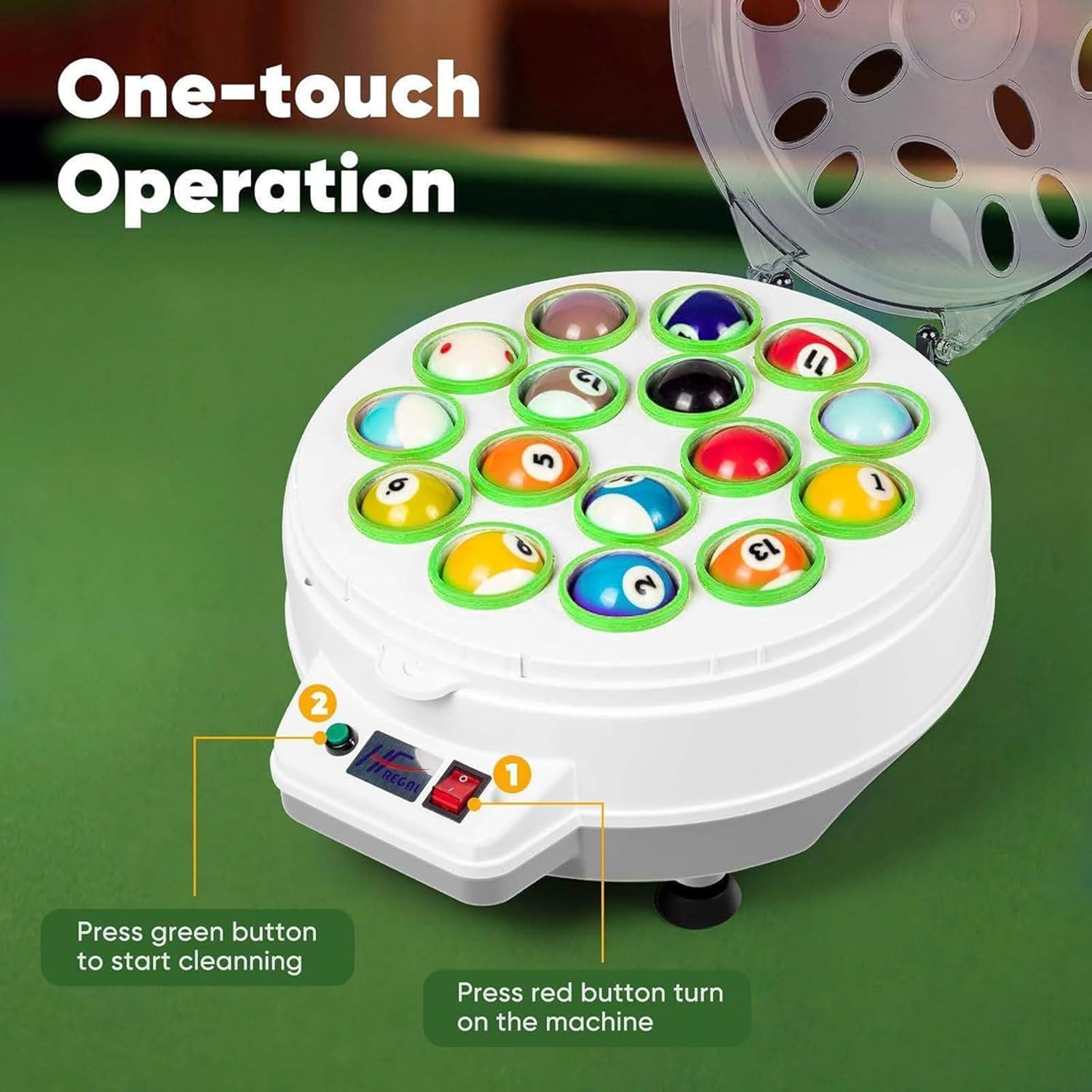 Pool Ball Cleaner, Automatic Billiard Cleaning Polishing Machine with LED Touch Display, No Jump Ball and Run Smoothly, 2 Min Fast Polishing, for Chess Entertainment and Billiards Room