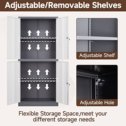 Metal Garage Cabinets, 72" Tall Locking Storage Cabinets with 2 Doors and 5 Adjustable Shelves, Steel Utility Tool Cabinet, Black Lockable Outdoor Storage Cabinet for Pantry, Garage, Home Office