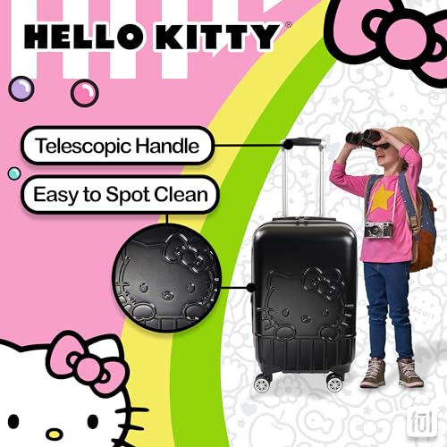 FUL Hello Kitty 21 Inch Carry On Luggage, Molded Hardshell Rolling Suitcase with Spinner Wheels, Black