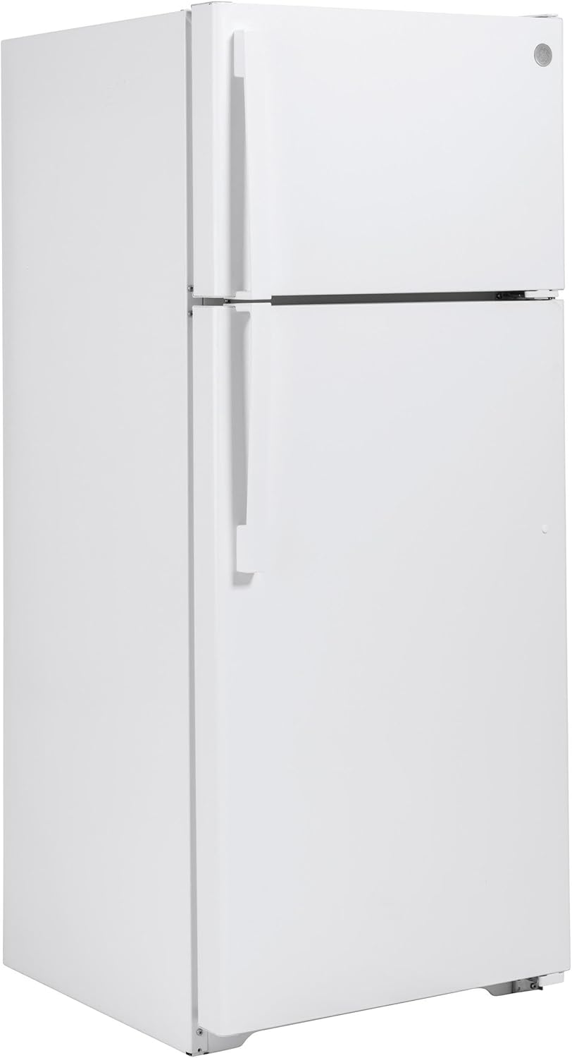 GE GTS18GTNRWW 28" Top Freezer Refrigerator with 17.52 cu. ft. Capacity LED Lighting Adjustable Glass Shelves and Upfront Temperature Controls in White