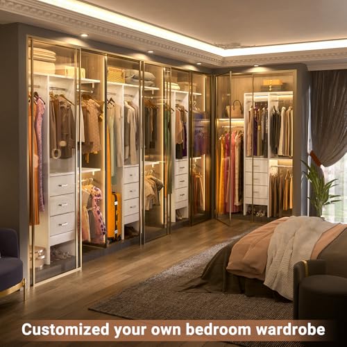 4FT Small Closet System with 3 Fabric Drawers, 48'' Closet Organizer System With 3 Adjustable Shelves, Flexible Built-In Clothes Garment Rack for Small Space, 48" L x 13" W x 71" H, White