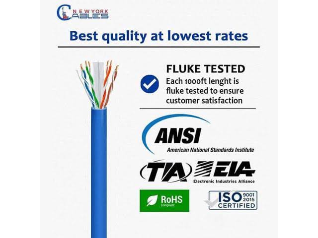 Blue Cat6 Plenum Pure Copper Cmp 550MHz 1000ft Ethernet 23AWG UTP Cable
