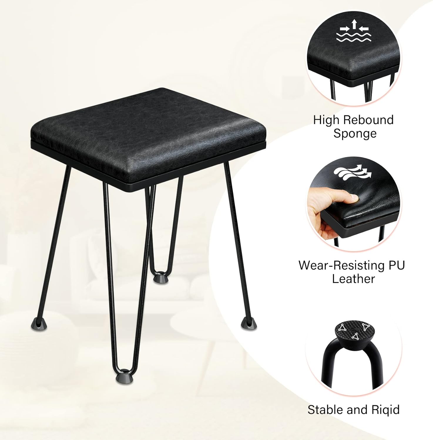 TC-HOMENY Makeup Vanity with Charging Station, Vanity Desk with 2 Drawers and Mirror, Black Vanity Desk Storage Shelves and Cushioned Stool, Vanity Table with Metal Hairpin Legs