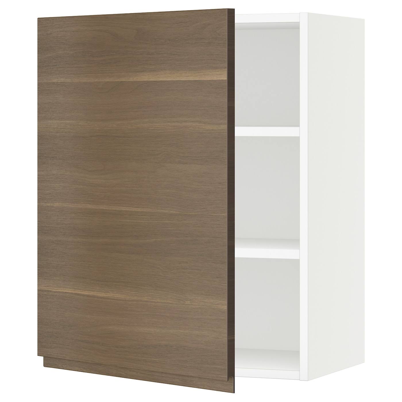 IKEA - SEKTION Wall Cabinet, white/Voxtorp Walnut Effect, 24x15x30